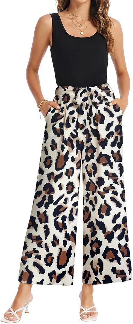 Nfsion Womens Summer Printed Jumpsuit One Piece Sleeveless Tank Top Wide Leg Long Rompers with Belt (XXL)