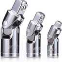 3PCS Universal Joint Socket Set, Chrome Vanadium Steel Swivel Socket Adapter Set, 1/4IN, 3/8IN, 1/2IN Drive Universal Joint Set
