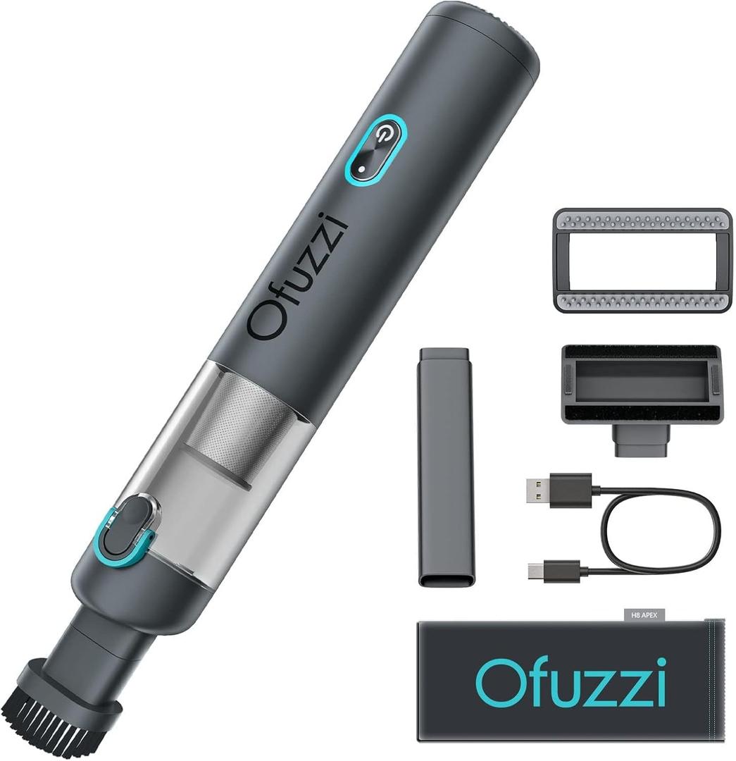 Ofuzzi H8 Apex Car Vacuum Cleaner, Portable Handheld Vacuum with 12000Pa High Power, Ultra-Lightweight 1.2lbs, USB-C Fast Charging, Mini Car Vacuum for Car, Home, Pet Hair, Office(Gray)