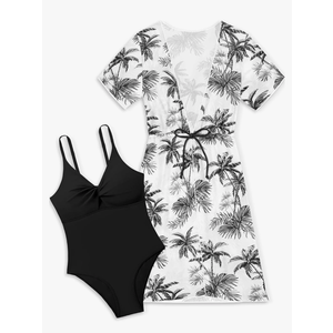 Girls Bathing Suits Size 8-10 Black Girls One Piece Swimsuits Tropical Print Quick Dry Cover Up 2Pcs Girls' Swimwear Kids Girls Swimsuit Size 11-12
