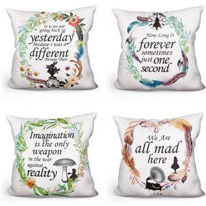 Alice in Wonderland Quote Throw Pillow Covers Set of 4 Cute Pillow Cases Linen Pillowcases Cushion Case Home Decor Gifts for Teens Women Friends - 18x18 Inch