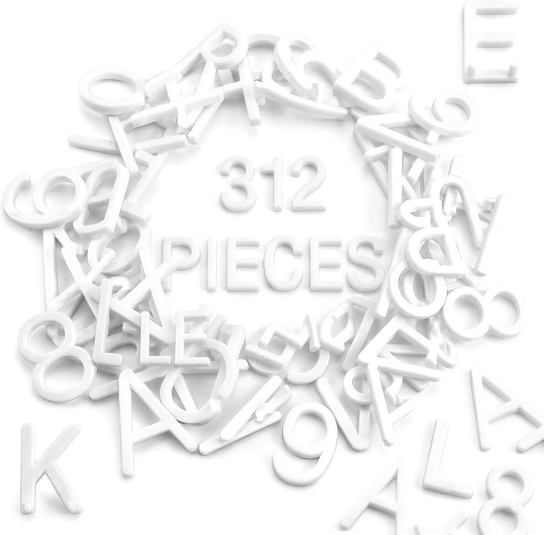 1 Inch Plastic Letter Board Letters, 312 PCS White Replacement Letters and Numbers, Compatible with 1-Inch Letter Grooves for Felt and Directory Boards, Letters Only