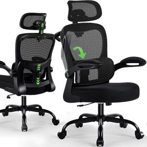 AreShark Office Chair Ergonomic Desk Chairs with Adjustable Lumbar Support& Headrest Hanger, High Back Breathable Mesh Chair with Wheels, Rolling Swivel Comfy Task Computer Chair for Home Work Gaming, 25.2 inches x 53 inches