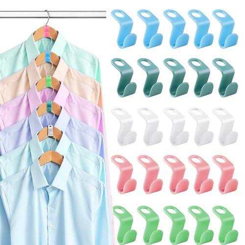 100 PCS Hanger Connector Hooks, Hangers Space Saving, Hanger Clips for Plastic Hangers(5 Color)