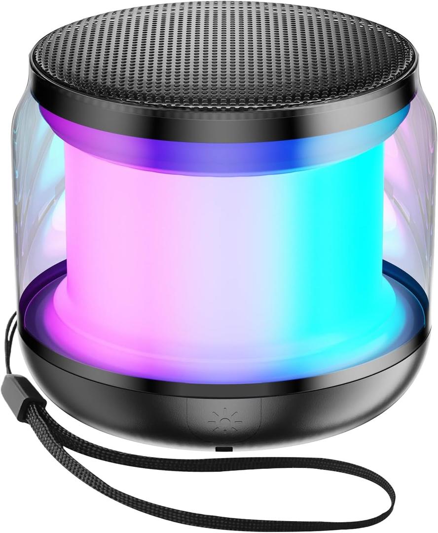 Mini Portable Bluetooth Speakers Wireless,TWS Pairing Small Bluetooth Speakerwith Lights and Lanyard,Gifts for Women/Girls, Boys and Kids for Christmas (Black)
