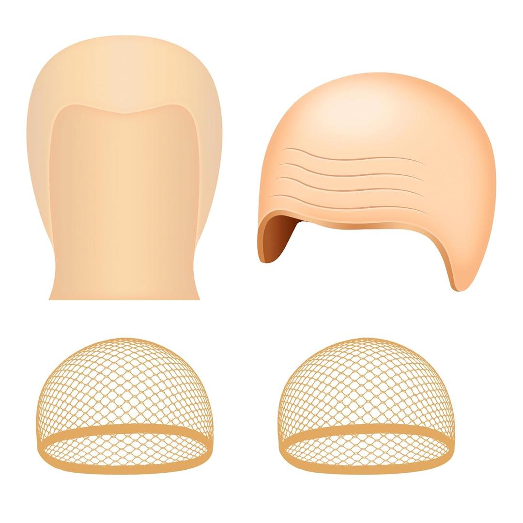 NEBURORA 4 Pcs Bald Cap Halloween Latex Thick Wrinkle Bald Caps for Adults Women Men Wig Cap Costume for Halloween Makeup Cosplay Accessories