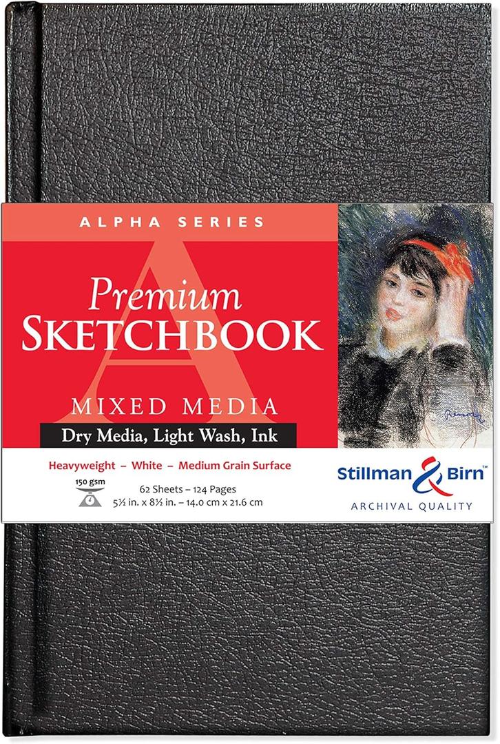 Stillman & Birn Alpha Series Hardbound Sketchbook, 5.5" x 8.5", 150 GSM (Heavyweight), White Paper, Medium Grain Surface