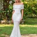 HTZMO Women Off Shoulder Fall Wedding Guest Formal Bodycon Maxi Dress White (M)