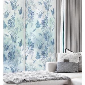 3 x Window Film, Frosted Textured Masking Protective Film, Blue Leaf Pattern, Heat and UV Protection Vinyl Self-Adhesive Window Protection Film 17.3x78.7