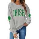 KZMFROY St Patrick Day Outfits for Women Irish Shamrock Graphic Shirt St Patrick Day Sweatshirt Women Green Pullover, Gray Medium