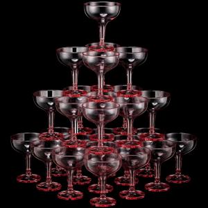 Zopeal 50 Pcs Champagne Glasses 5 oz Unbreakable Plastic Martini Glasses Disposable Wine Cups Stackable Stemmed Champagne Coupe Shatterproof Party Stem Cups for Wedding Birthday Bar (Pink)