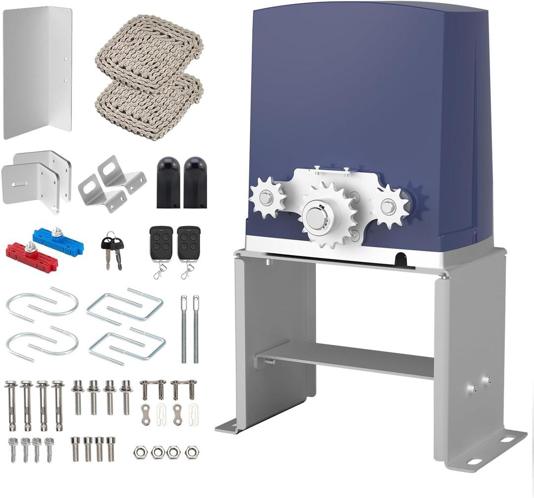 1800 lb Automatic Sliding Gate Opener for Sliding Gates Up to 40ft, Chain Drive Electric Slide Gate Motor with 2 Remote Controls & IR Sensor, Complete Gate Operator Hardware Security System Kit