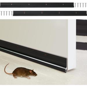 Gisafai 2 Pcs 39 Inches Metal Door Draft Stopper, Door Sweep, Mouse Stopper, Mice Seal Strip, Aluminum, Noise Blocker, Keep Rodents and Pests Out, Enhanced Weather Sealing, Easy to Install, Black