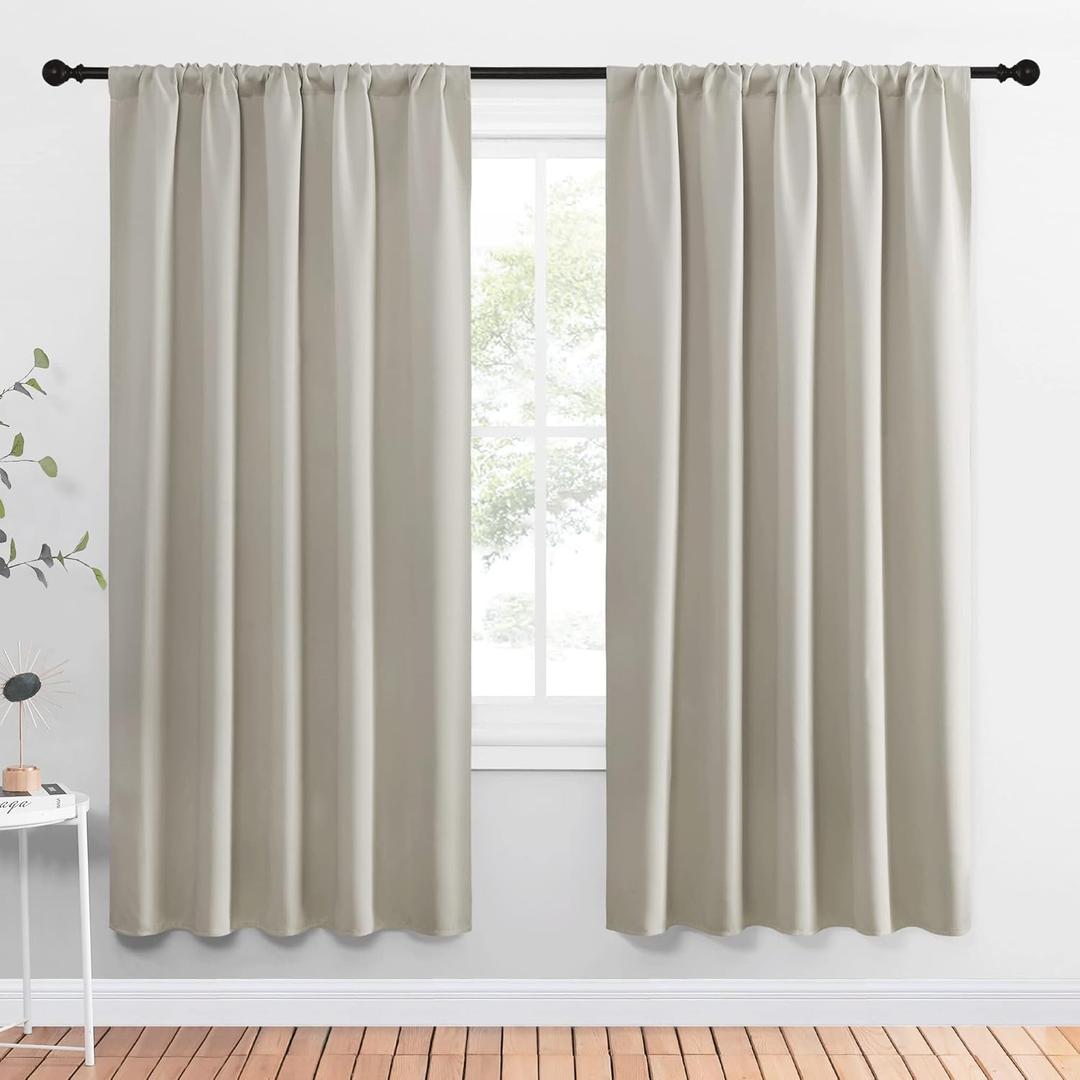 NICETOWN Blackout Curtains for Living Curtains, Room Darkening Window Curtain Panels, Easy-Care Solid Thermal Insulated Draperies/Drapes for Daughter Room (Natural, 2 Panels, 52 by 72)