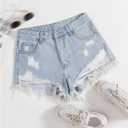 SOLY HUX Women's Ripped Raw Hem Jean Shorts High Waisted Straight Leg Denim Shorts Streetwear (Blue)