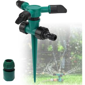 Lawn Sprinklers for Yard Large Area, Adjustable 360 Rotating Water Sprinkler for Lawn, Powerful and Even Watering Sprinkler Head for Kids Playing (Green Sprinkler with Connectors)