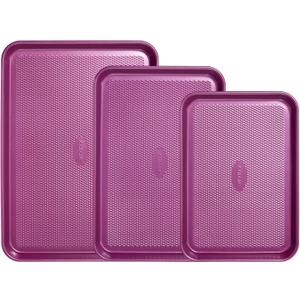 CAROTE 3-Piece Baking Pan Set - Bakeware Set, Baking Sheet Set Including 13 Inch 15 Inch 17 Inch Sheet Pan, Cookie Sheet for Baking, Royal Violet, Blue & Grey