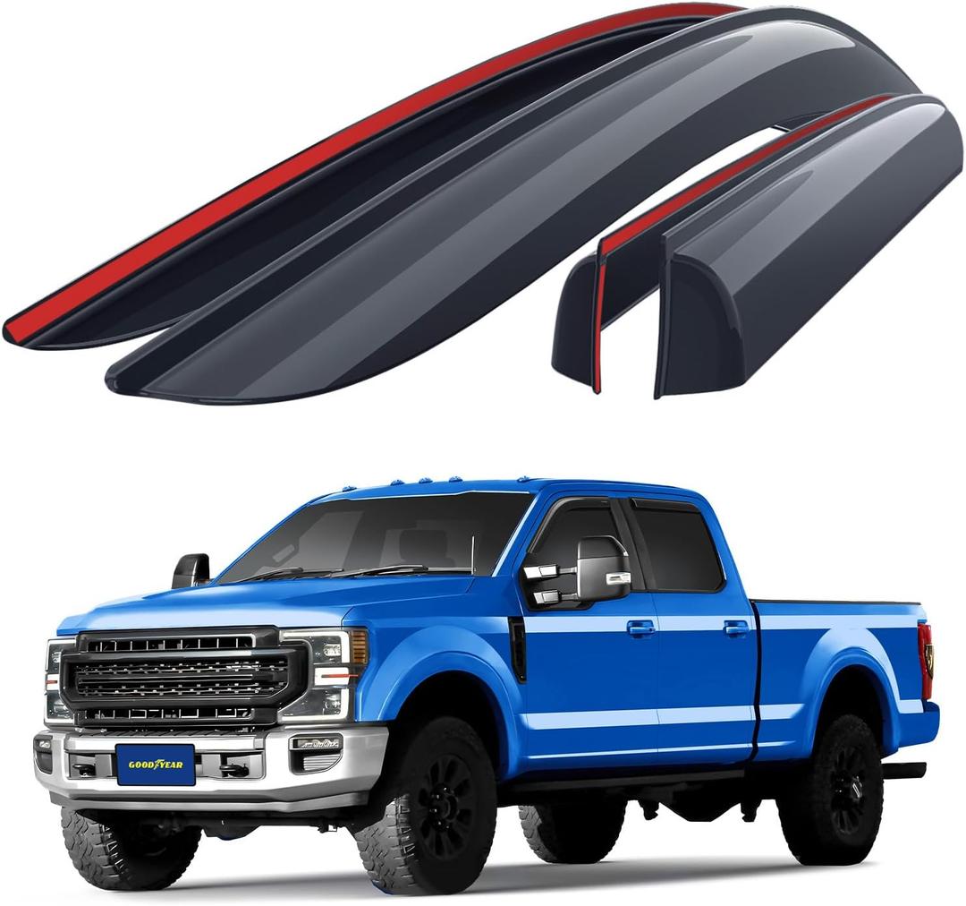 Goodyear Shatterproof Window Deflectors for Ford F250 to F550 Super Duty 2017-2026 Crew Cab, Tape-on Rain Guards, Window Visors, Vent Deflector Visor, Car Accessories, 4 pcs. - GY008801