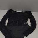 OYOANGLE Women's Floral Lace Long Sleeve V Neck Corset Mesh Leotard Bodysuit Sweetheart Neck Going Out Slim Fit Tops Jumpsuit, Small - Black