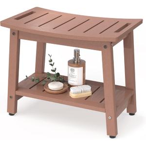 Waterproof HDPE Shower Bench for Inside Shower, Shower Stool, Brown, Large 21x12.5x17.5 Inch