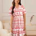 ASTANFY Nightgowns for Women Button Down Sleepshirt Short Sleeve Nightshirt Xmas Pajamas V Neck Nightdress (White, S)