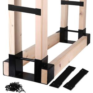 MOFEEZ Outdoor Firewood Log Storage Rack Bracket Kit,Fireplace Wood Storage Holder-Adjustable to Any Length (Black)