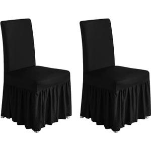 molasofa Chair Covers for Dining Room Set of 2 Stretch Chair Slipcovers with Skirt for Kitchen Seat Protectors Wedding Banquet Decor Kids Pets Spandex Fabric Washable (2pcs, Black)