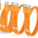 3-Pack Orange [3.3FT+3.3FT+6FT] USB A to USB C Cable，USB to USB C Car Carplay Cable for iPhone Air 17 16e 16 15 Pro Plus Pro Max，for Galaxy S25, for iPad Pro/Air/mini, for MacBook Pro/Air and More