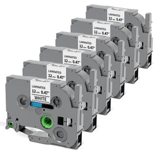 Labelife TZe TZ Tape 12mm 0.47 Laminated White, TZe-231 TZe231 Replacement for Brother P Touch Label Maker Tape Refills, Compatible with Brother PT-D210 D220 H110 D400 D410 D610BT, 12mm x 8m, 6-Pack (Black on White)