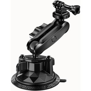 LOKTENWO Camera Suction Cup Mount with Ball Head Magic Arm, Twist-Lock Composite Suction Cup Mount on Car Boat Windshield Window with 1/4"-20 Threaded for Action Camera/Camcorder/Phone Holder