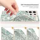 OOK Compatible with Samsung Galaxy S25 Ultra Silicone Phone Case with Strap, Cute Floral Flower Pattern for Women Girls, Adjustable Finger Strap Kickstand Slim Protective Cover, White Sage Flower