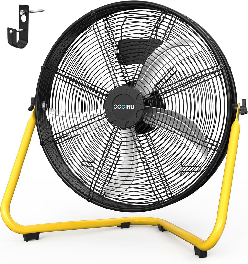20" High Velocity Floor Fan, 5500 CFM 3-Speed Industrial Shop Fan with Wall-Mounting System,Heavy Duty Metal Fan for Workshop, Garage and Warehouse - UL Safety Listed (20 Inch)