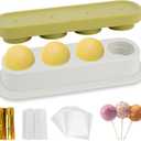 301pcs Round Cake Pop Mold Kit, 4 Cavity Circle Cakepop Making Shapes Press Cutter and Pusher Cake Pop Sticks and Wrappers Twist Ties Baking Tools Accessories for Lollipop Candies Chocolates Cookies (Green)