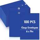 Geyee 100 Pcs Clasp Manilla Envelopes 6 x 9 Inch Gummed Colored Envelopes for Storing or Mailing for Home Office Business Supplies(Dark Blue)