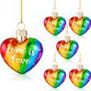 Cunhill 6 Pieces Rainbow Ornament Pride Heart Shaped Ornaments Hanging Christmas Tree Decor Glass Rainbow Ornament Love Signs for Wedding Party Supplies
