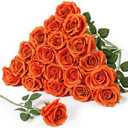 Serwalin 20pcs 4'' Big Orange Artificial Roses, Large Flower Head Silk Rose Velvet Real Touch, Fake Roses Long Stems Realistic Bouquet for Wedding, Table Centerpiece Home Decor