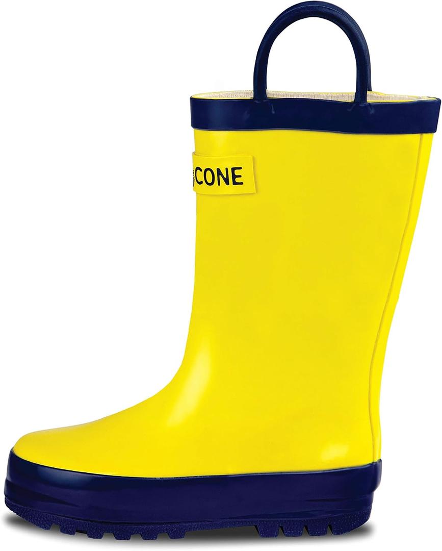Lone Cone Kids Rain Boots for Girls & Boys  Waterproof Natural Rubber Toddler Rain Boots with Non-Slip Outsole & Easy Pull Handles  Solid, Pattern & Glitter Designs (28 - Classic Yellow)