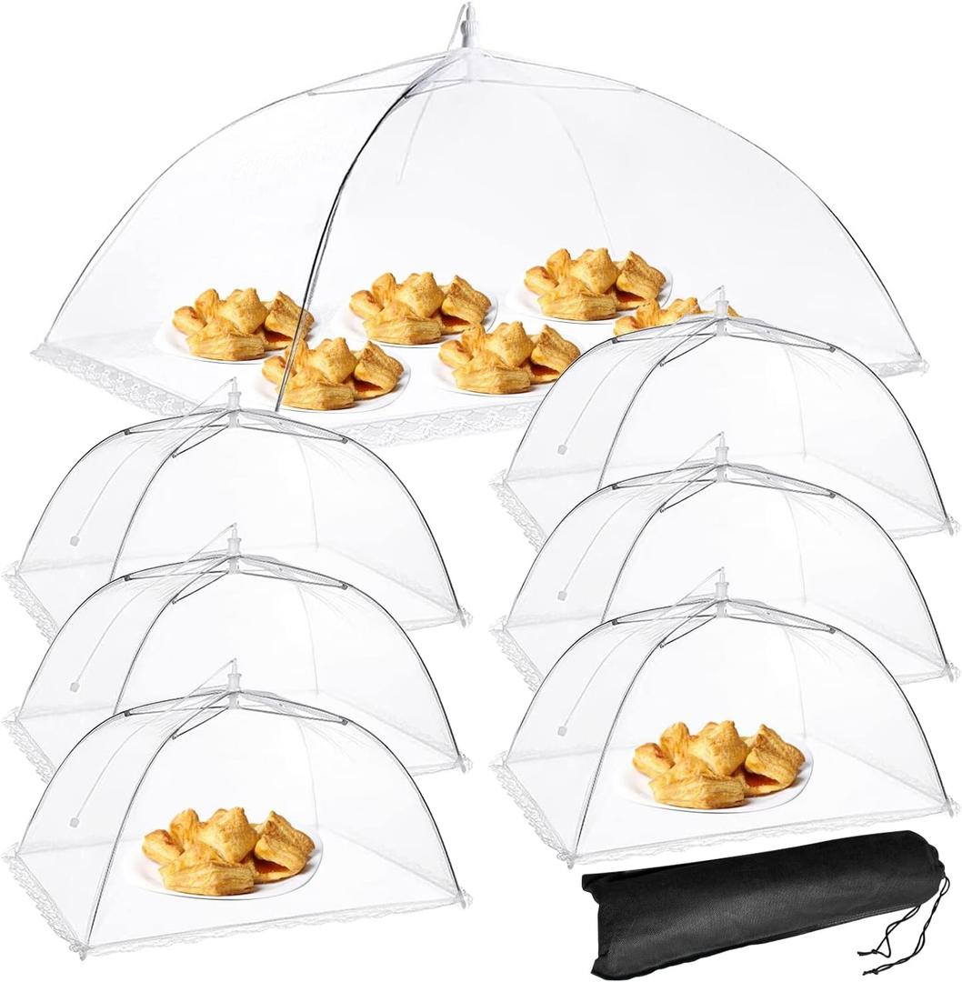 Mesh Food Cover, SPANLA 7 Pack Food Covers for Outside 1 Extra Large (41"X27") & 6 Standard (17"X17") Mesh Food Covers for Outdoors, Food Nets, Food Tents Outdoor, Reusable and Collapsible