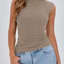 PRETTYGARDEN Women's Ribbed Tank Tops 2026 Summer Cap Sleeve Slim Fitted Knit Basic Casual Tee Shirts Trendy Fashion Clothes (Beige, XXL)
