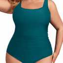 Daci Women's Plus Size One Piece Swimsuit - Tummy Control Athletic Bathing Suit with Square Neck (Teal, 18W)
