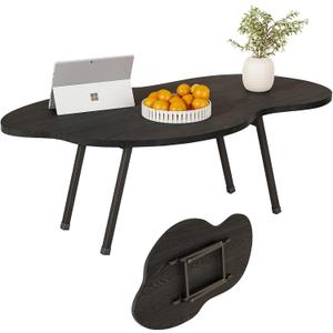 Foldable Coffee Table,Mid Century Modern Coffee Table Living Room Tables,Cloud Shape Irregular Center Table,Portable Folding Table for Small Spaces,Living Room,Bedroom,Entryway,Easy Assembly,Black