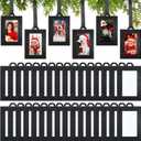 Fullhawl 100 Pcs Hanging Christmas Tree Mini Picture Frames Small Picture Frame Ornaments 2x3 Inch Black Photo Frames Glitter Paper Picture Frame with Ribbon for Family Photo Wall Table Decor
