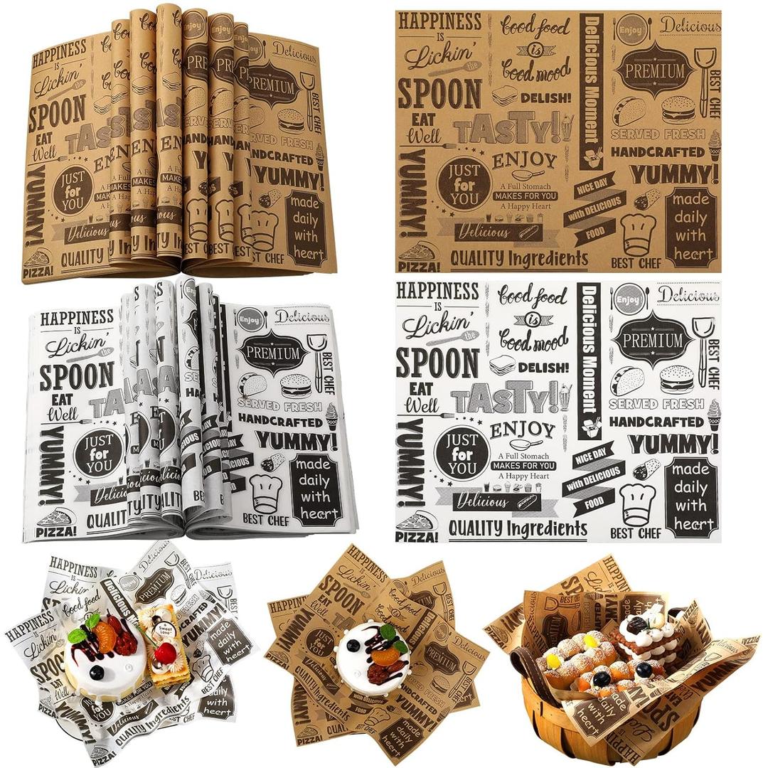 300 Pcs Deli Wax Paper Sheets for Food Grease Resistant Tray Basket Liners White Newsprint Paper Square Hot Dog Wrappers Greaseproof Deli Wrapping Sheets for Outdoor Picnic, Churches, Home Party