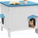 Rockever Insulated Outdoor Cat House, Waterproof Cat House for Outdoor Cats with Escape Door, Plastic Feral Cat House Outdoor Indoor, Spacious and Clean Easily (Blue,M)
