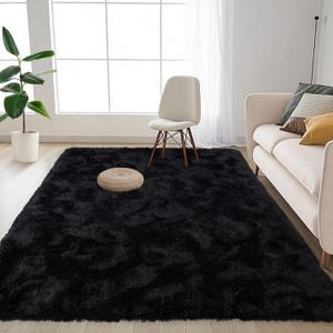 FinRec Soft Black Rugs for Bedroom Living Room, 3x5 Feet Modern Indoor Fluffy Shaggy Area Rug, Non-Slip Fuzzy Furry Rug for Nursery Kids Room Dorm Room Home Decor, High Pile Plush Floor Carpet
