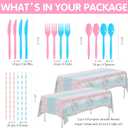 Thanksgiving Pumpkin Gender Reveal Decorations for Baby Shower, Little Pumpkin He Or She Gender Reveal Party Supplies, Disposable Paper Plate, Cup, Napkin, Tablecloth, Cutlery, Serves 24