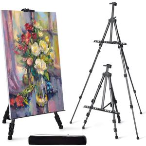 Artify Easel for Painting, Double-Tier Easel Stand, Adjustable Height from 22-66 Inches, Tripod for Painting and Display with Carrying Bag, 66 Inches, Black