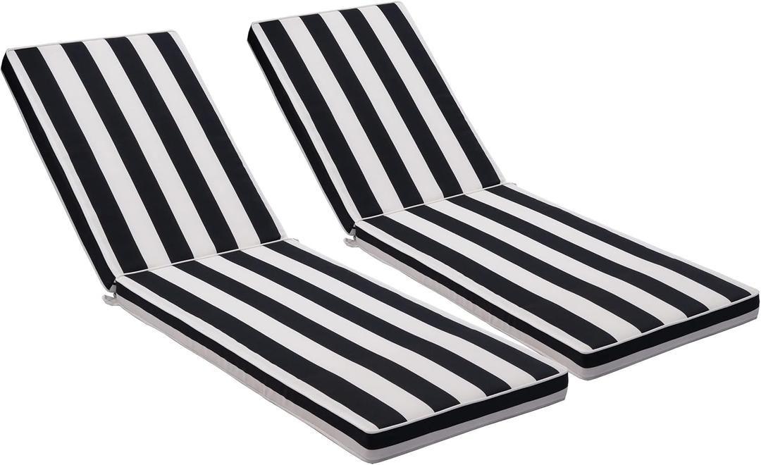 Only choice 2 Pcs Set Outdoor Lounge Chair Cushions Patio Chaise Lounge Replacement Cushions Furniture Seat Cushions(Black+White Stripes-2 pcs) (74.4"x 22.05"x 2.76")