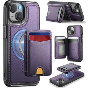 for iPhone 13 Wallet Case Compatible with Magsafe, Magnetic RFID Blocking Card Holder Kickstand 2 in 1 Detachable Case for iPhone 13 6.1", Purple