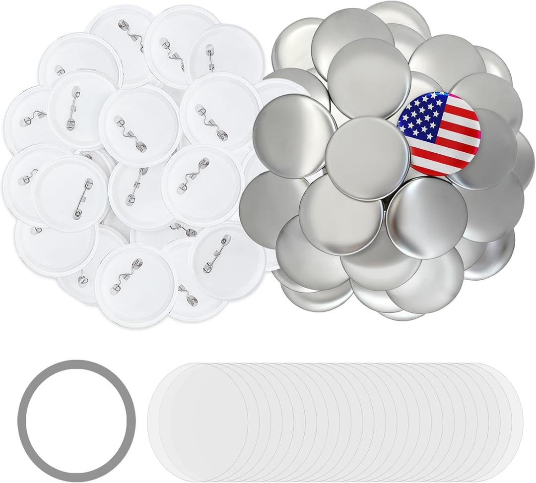 100 Sets 75mm Button Maker Supplies, 3 Inch Button Supplies Blank Badge Parts Includes Metal Covers, Plastic Backs& Clear Film, Compatible with Button Maker/Pin Press Machine